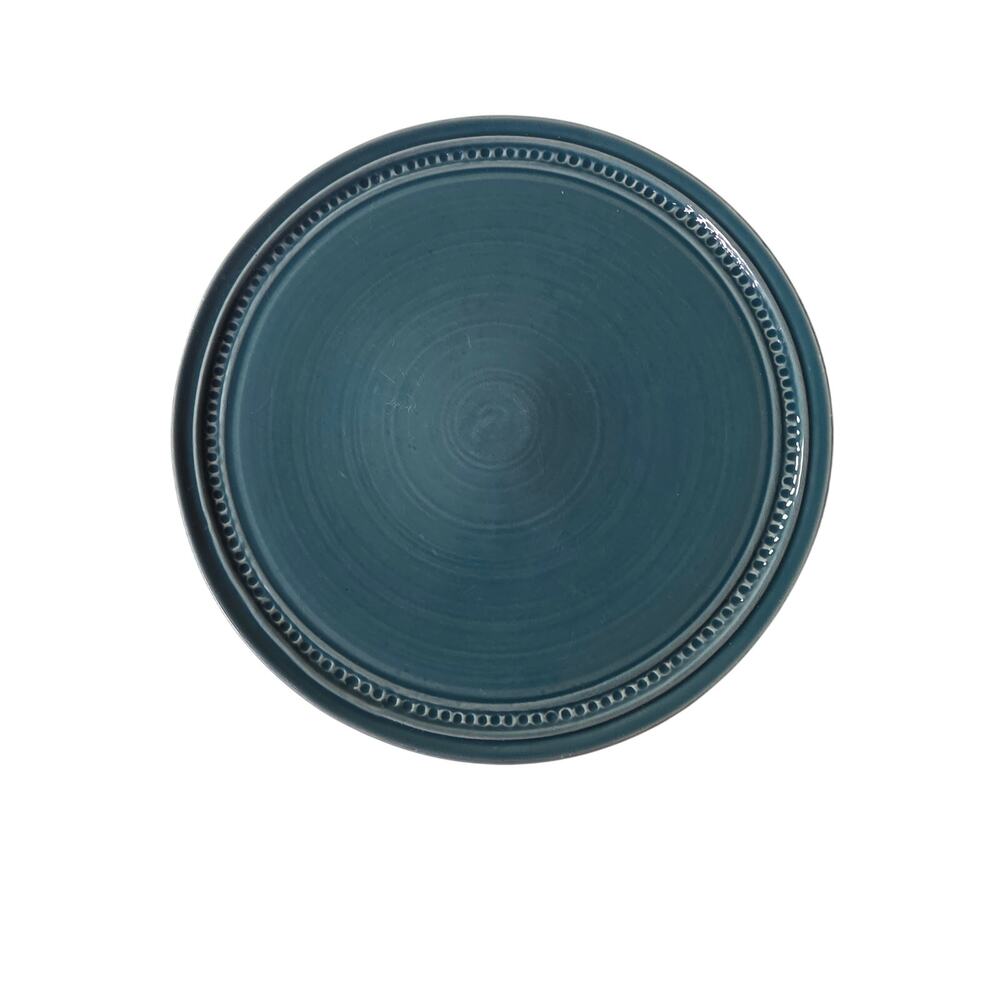Set of 2 CERAMISIA ITALY Teal Embossed Beaded Band 10.5" Dinner Plate